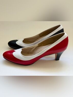 Bob Baker Vintage Leather Wingtip Heels Red White And Blue Retro Shoes 7.5 N